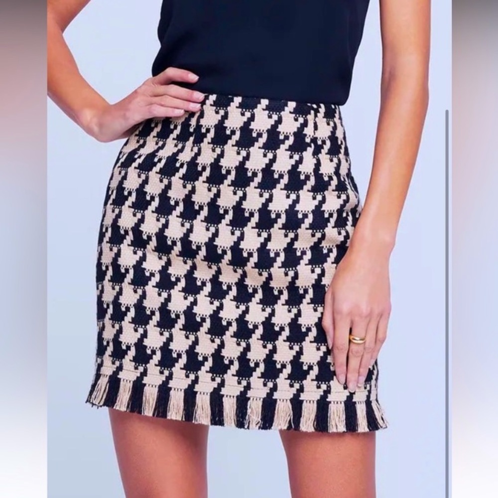 L’agence Livia fringed houndstooth mini skirt